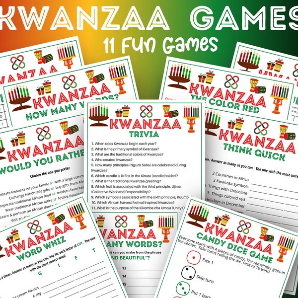 Kwanzaa Game Bundle, Kwanzaa Party Games, Kwanzaa Holiday Trivia, Kwanzaa Celebration Games, Kwanzaa Bingo, Family Games, 11 Game Bundle