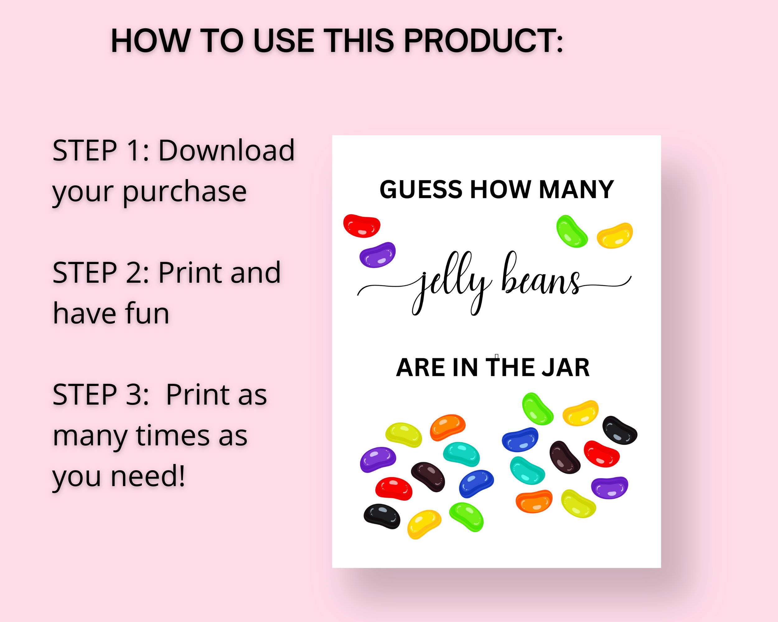 Guess How Many Jelly Beans in the Jar, Bridal Shower Game, Printable