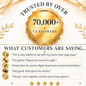 K&ouml;nnte beinhalten: Ein goldenes kreisf&ouml;rmiges Abzeichen mit dem Text TRUSTED BY OVER 70,000+ CUSTOMERS. Darunter steht der Text WHAT CUSTOMERS ARE SAYING vor f&uuml;nf Erfahrungsberichten mit Symbolen f&uuml;r LKW, Puzzleteile, Stift, Personen und Herz, abgeschlossen durch f&uuml;nf goldene Sterne.