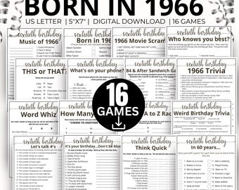 60th Birthday Party Games, Born in 1966 Game, 1966 Birthday Games,60th Birthday Games Gift,1966 trivia quiz,1966 Pop Culture Game - 16 Games