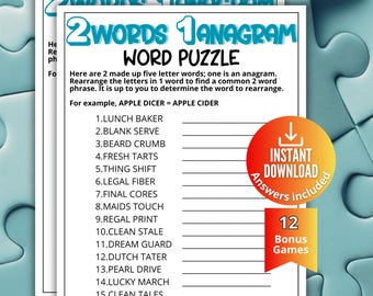 Pop Culture Trivia Game,Brainteaser Word Puzzle,Anagram Puzzles,Printable Game for Teens Adults, Family Game Night,Office Party,Senior Games