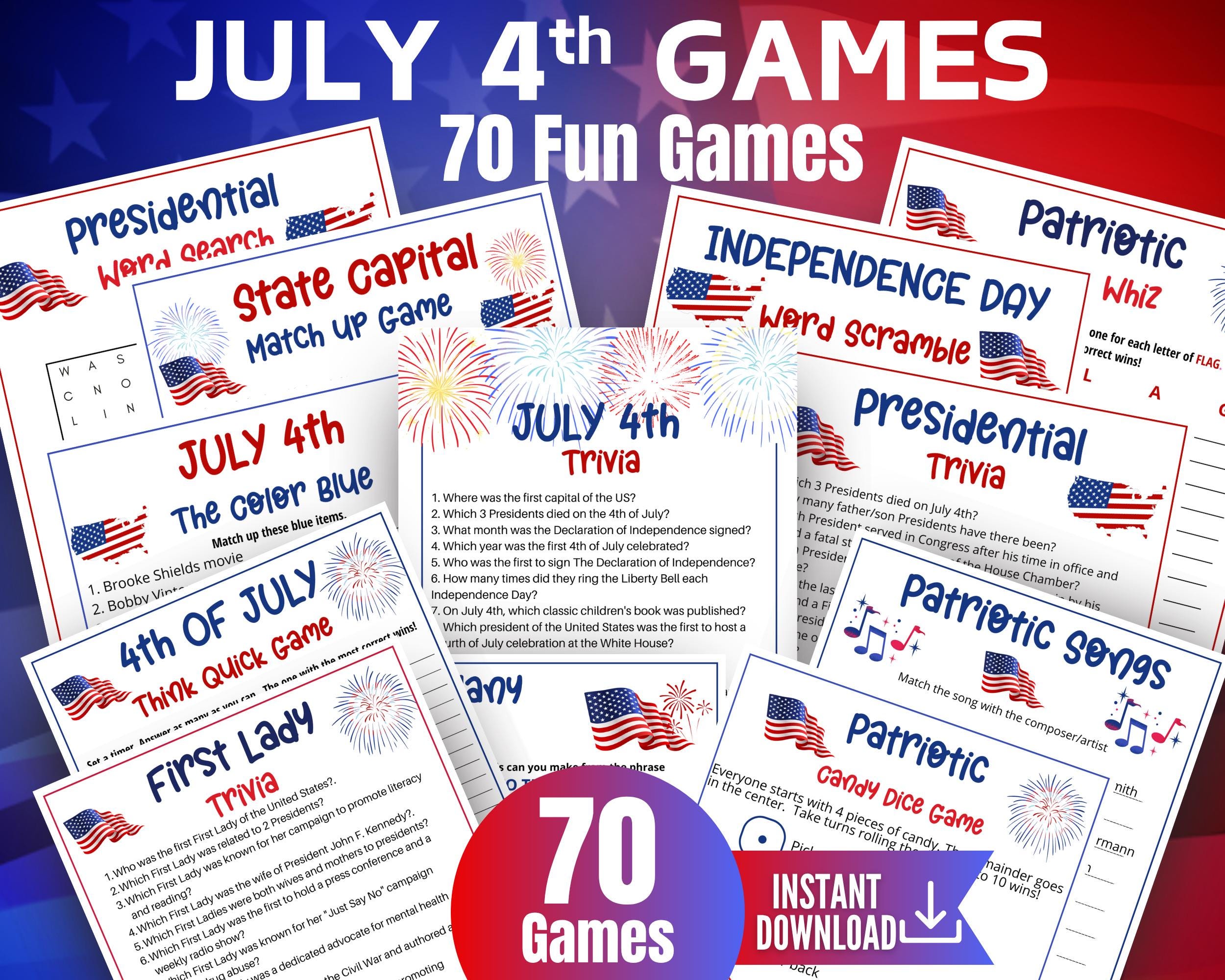 July 4th Game Bundle, Mega Independence Day Trivia, Presidents Bingo ...