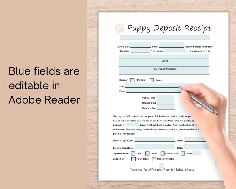 Puppy Deposit Receipt Dog Breeder Forms Printable PDF Etsy