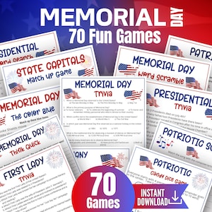 Memorial Day Game Bundle, Mega Memorial Day Trivia,Patriotic Songs Game, Presidential Trivia Classroom Games, First Lady Trivia, 70 games