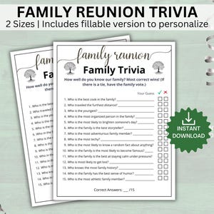 Editable Family Reunion Trivia Game, How well do you know the Family Game, Reunion Party Games, Reunion Icebreaker Games, Fillable PDF.