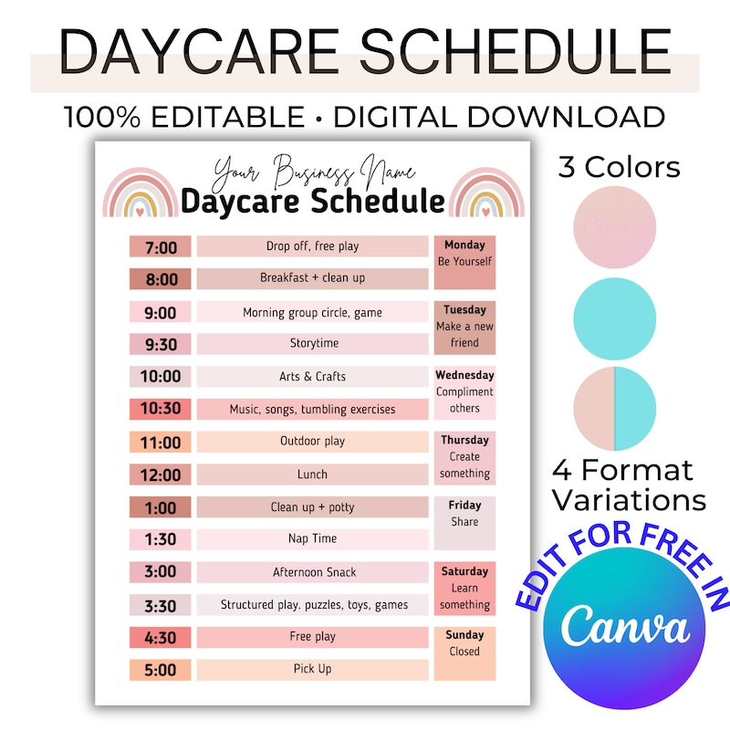 Weekly Schedule Template Etsy
