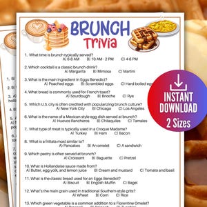 Brunch-Trivia-Spiel, Frühstücks-Braut- und Babyparty-Quiz, druckbare Brunch-Spiele für Erwachsene, Tee-Party-Eisbrecher-Spiele, Brunch-Tätigkeitsidee