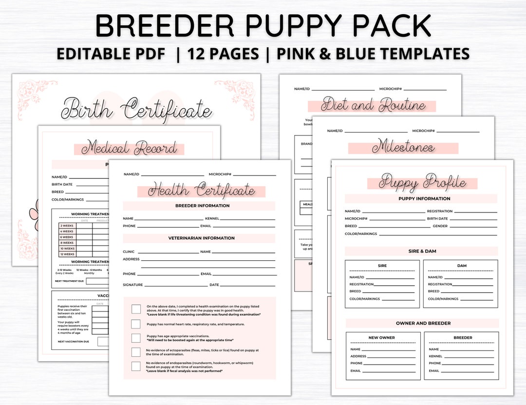 Fillable Breeder Puppy Pack Dog Breeder Records Dog Breeder - Etsy
