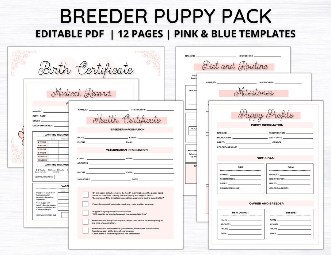 Fillable Breeder Puppy Pack Dog Breeder Records Dog Breeder Etsy