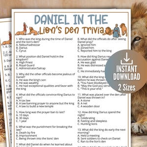 Gioco a quiz "Daniele nella fossa dei leoni" per bambini, giochi biblici per la scuola domenicale, attività sull'Antico Testamento, gioco di raccolta fondi per la chiesa, lezione di homeschooling BB1