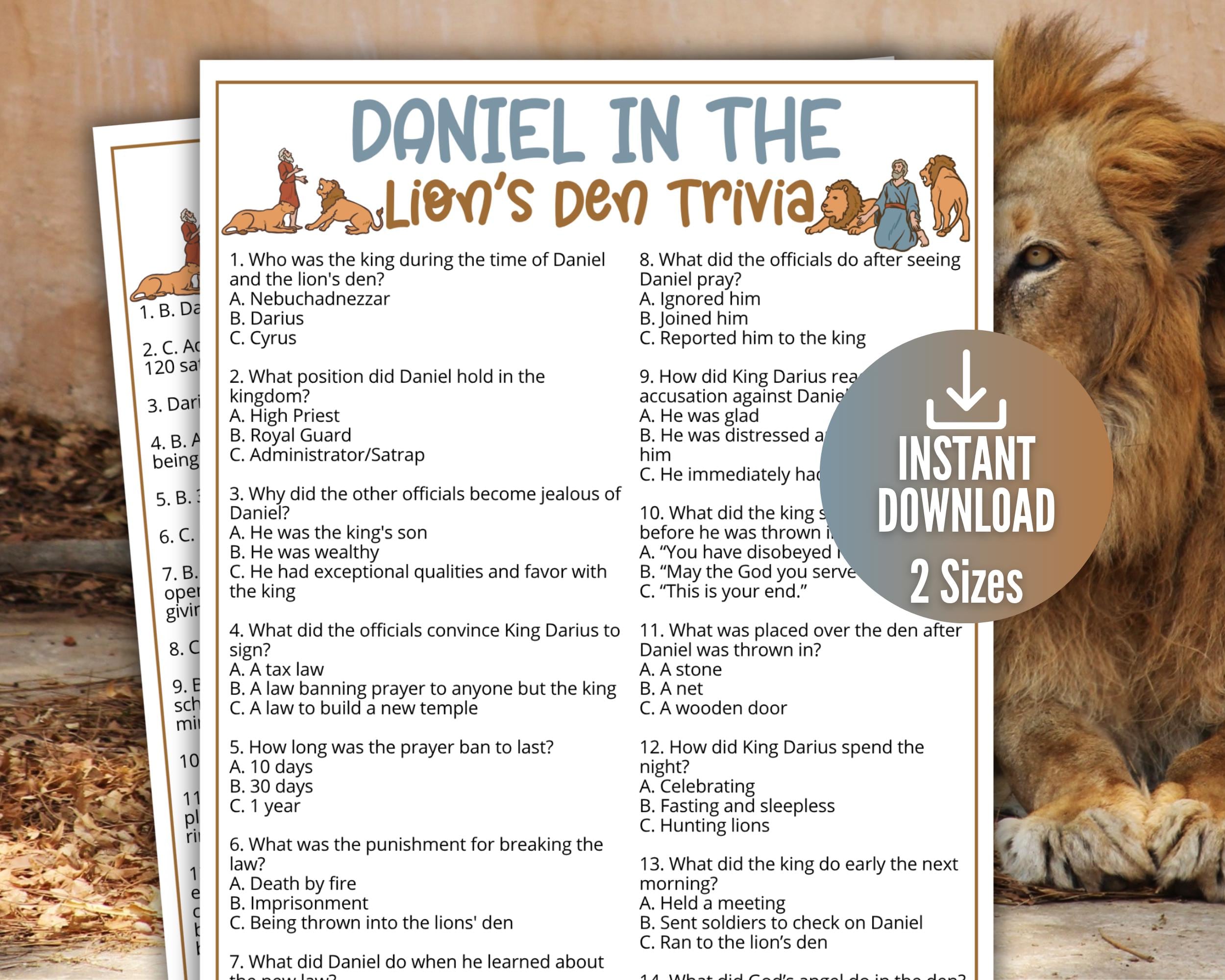 Daniel in the Lion's Den Trivia Game for Kids, Sunday School Bible ...