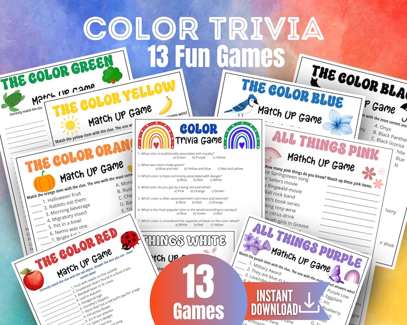 Trivia Color Sheets Color Trivia Game Bundle, Printable Game for Kids & Adults, Babyshower ...
