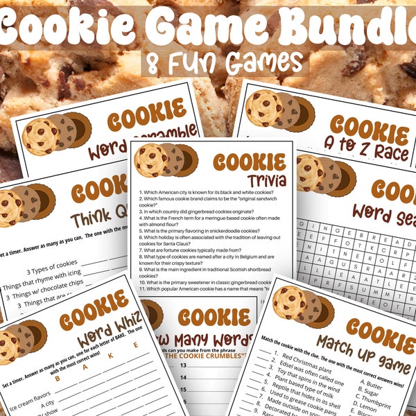 Cookie Game Bundle, 8 Games, Christmas Games, Friendsmas Printable,Cookie Valentine Party Game,Cookie Trivia,Cookie Matchup Game,Cookie Swap