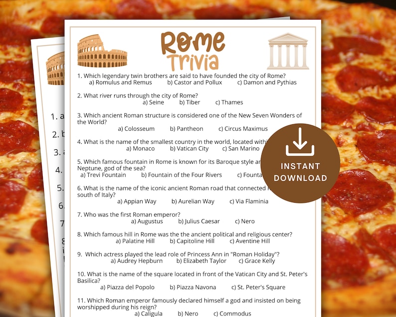 Rome Trivia Game,printable Pizza Game for Kids & Adults,italian ...