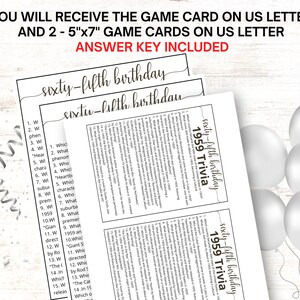 1959 Trivia Game, 65th Birthday Party Games, Born in 1959 Game, 1959 ...