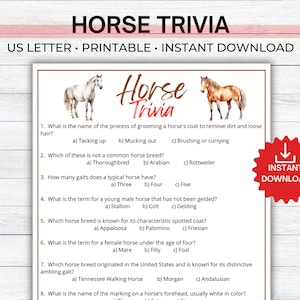 Pferd Trivia Spiel, druckbare Pferd Trivia für Partys, Derby Partyspiel, Partyaktivität für Erwachsene und Kinder