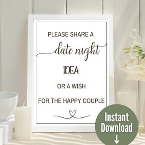 Date Night Idee Zeichen & Karteikarten, Hochzeit Date Night Ideen, Brautparty Boho Zeichen, Brautpaar Wünsche für das Paar, Date Night Jar Spiel Zeichen