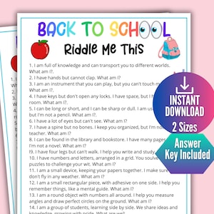 Back to School Trivia Games, Riddle me This, Classroom Games & Activities. Teacher Riddles, Teacher Game Bundle,Get to Know You Fun for Kids