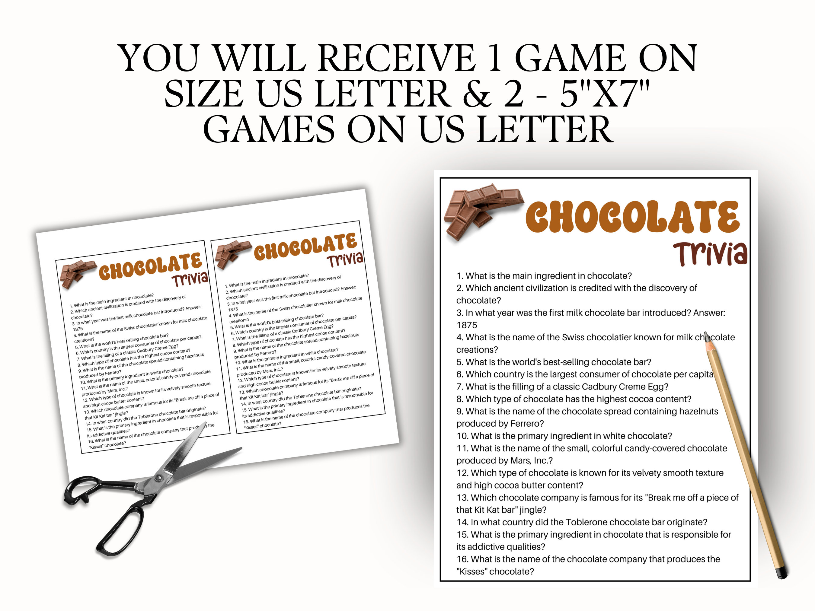 Chocolate Game Bundle, 8 Games, Valentine's Day Game, Galentine's Games