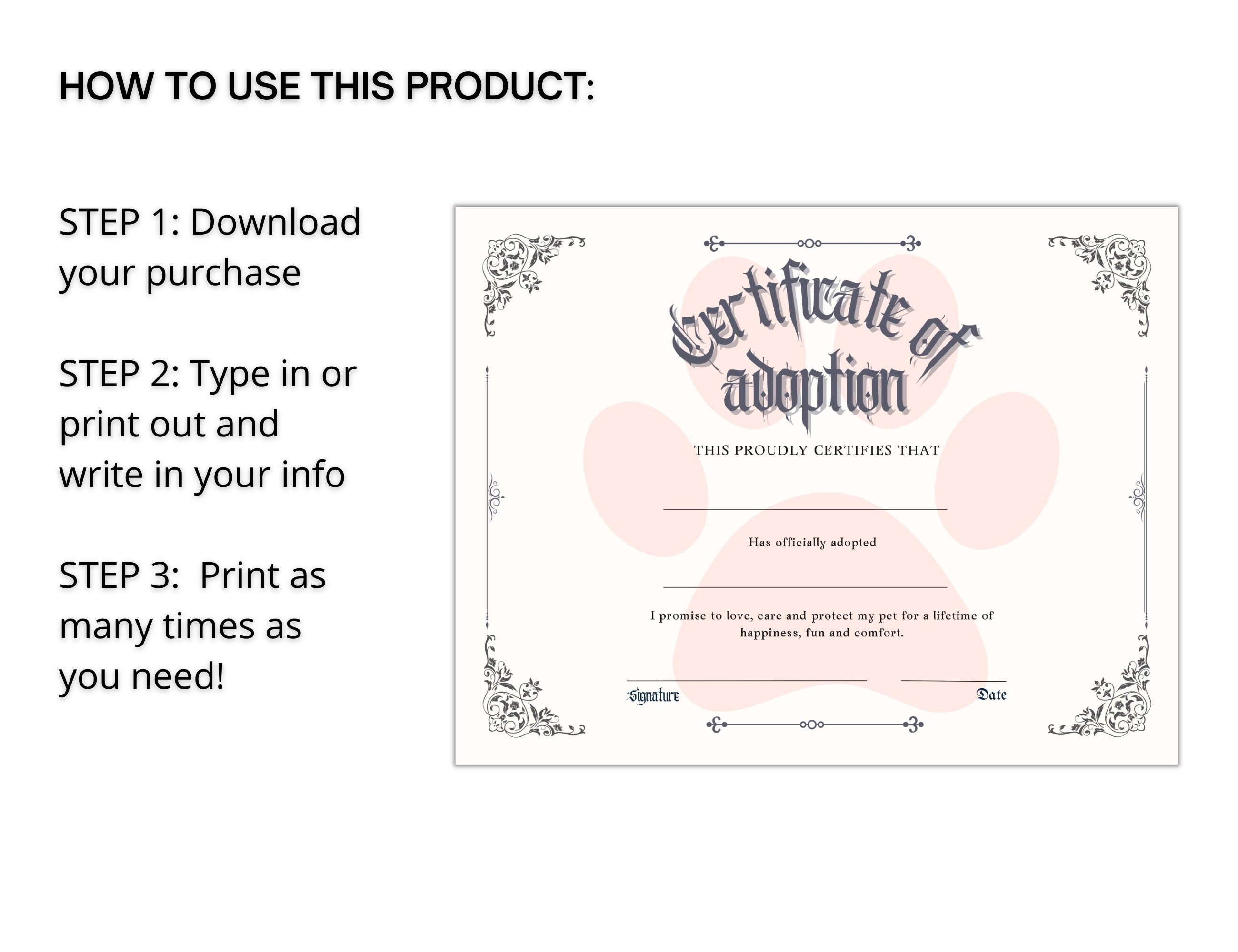 Puppy Certificate of Adoption, Pet Adoption Editable PDF - Etsy