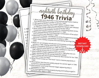 1946年生まれトリビアゲーム、80歳の誕生日パーティーゲーム、1946年生まれゲーム、1946年誕生日ゲーム、80歳の誕生日ゲーム、1946年ポップカルチャートリビア