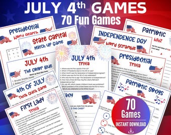 4th of July Game Bundle, July 4th Trivia, Patriotic Songs Game, Independence Day Games, July 4th Family Quiz, 70 Game American Bundle