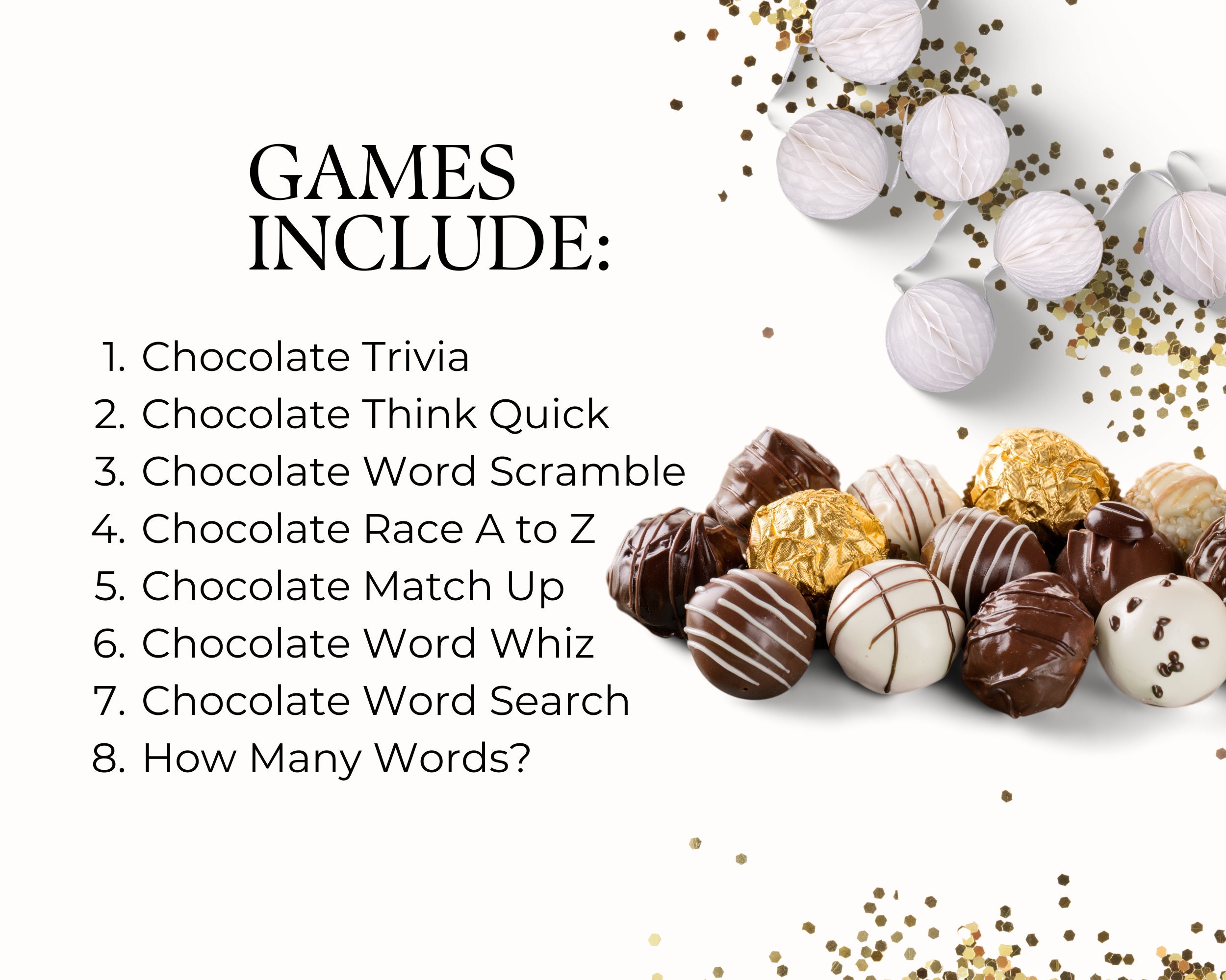 Chocolate Game Bundle, 8 Games, Valentine's Day Game, Galentine's Games