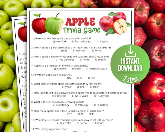 Apple Trivia Game, Fall Trivia Game, Halloween Party Game, Autumn Family Trivia Game for kids and adults, Apple Picking Printable Game