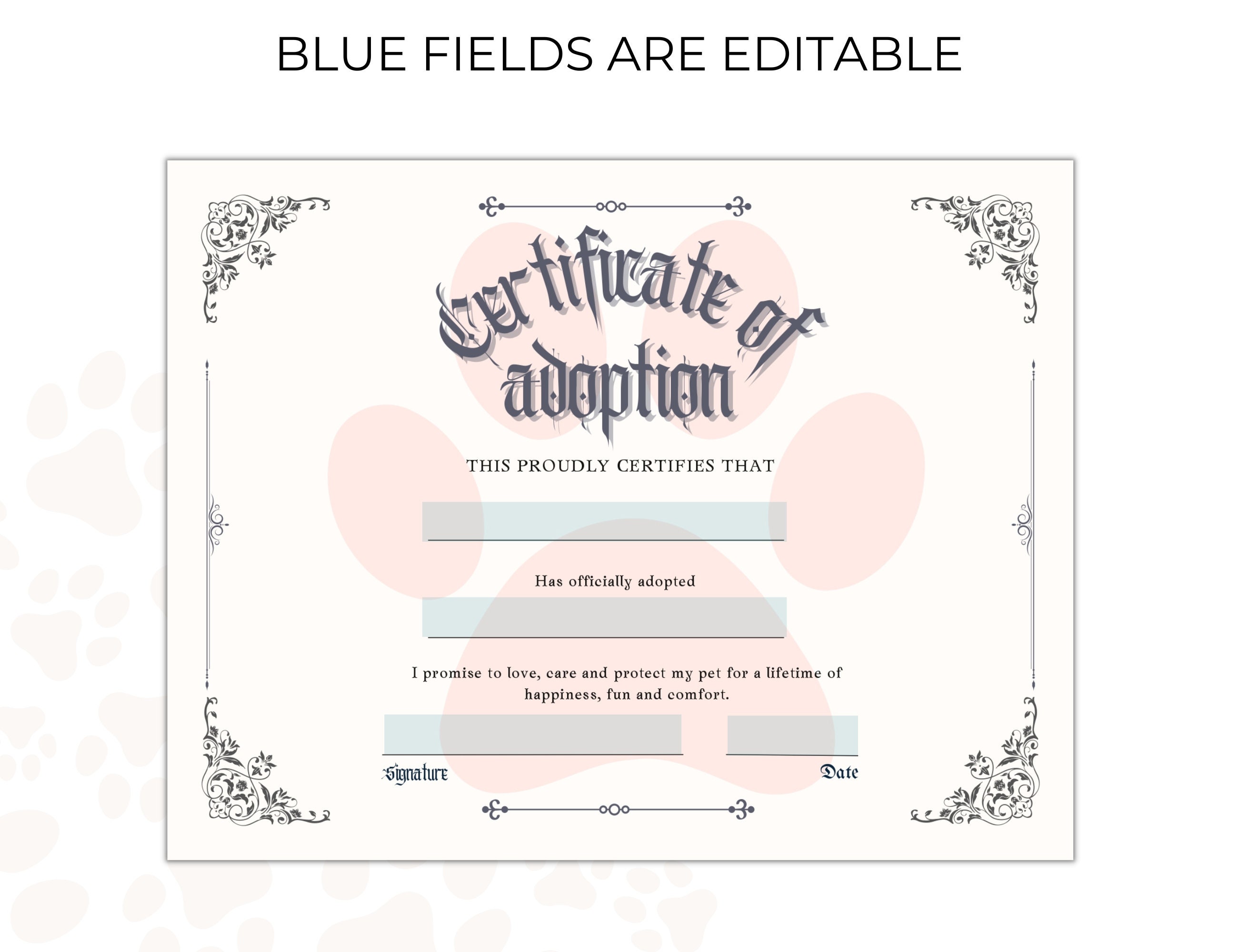 Puppy Certificate of Adoption, Pet Adoption Editable PDF - Etsy