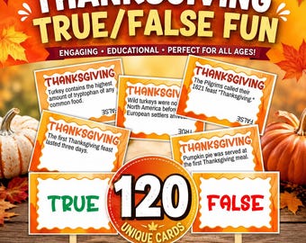 Thanksgiving True False Game, That Thanksgiving Trivia, Fall Trivia Game For Kids Teens & Adults, Thanksgiving Group Fun,Friendsgiving Games