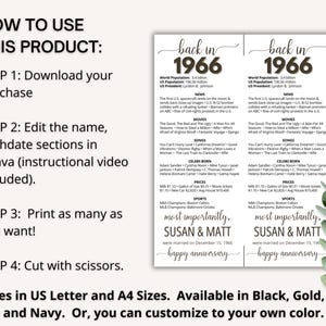 60th Anniversary Place Cards, Editable 60th Married in 1966 Party Decorations, 1966 Table Cards, Anniversary Gift, Back in 1966 News image 7