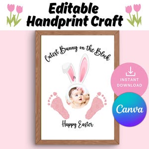 Editable Easter Handprint Craft, Cutest Bunny on the Block , Handprint Keepsake, Daycare Activity, Photocraft Preschool Art Easter Sunday