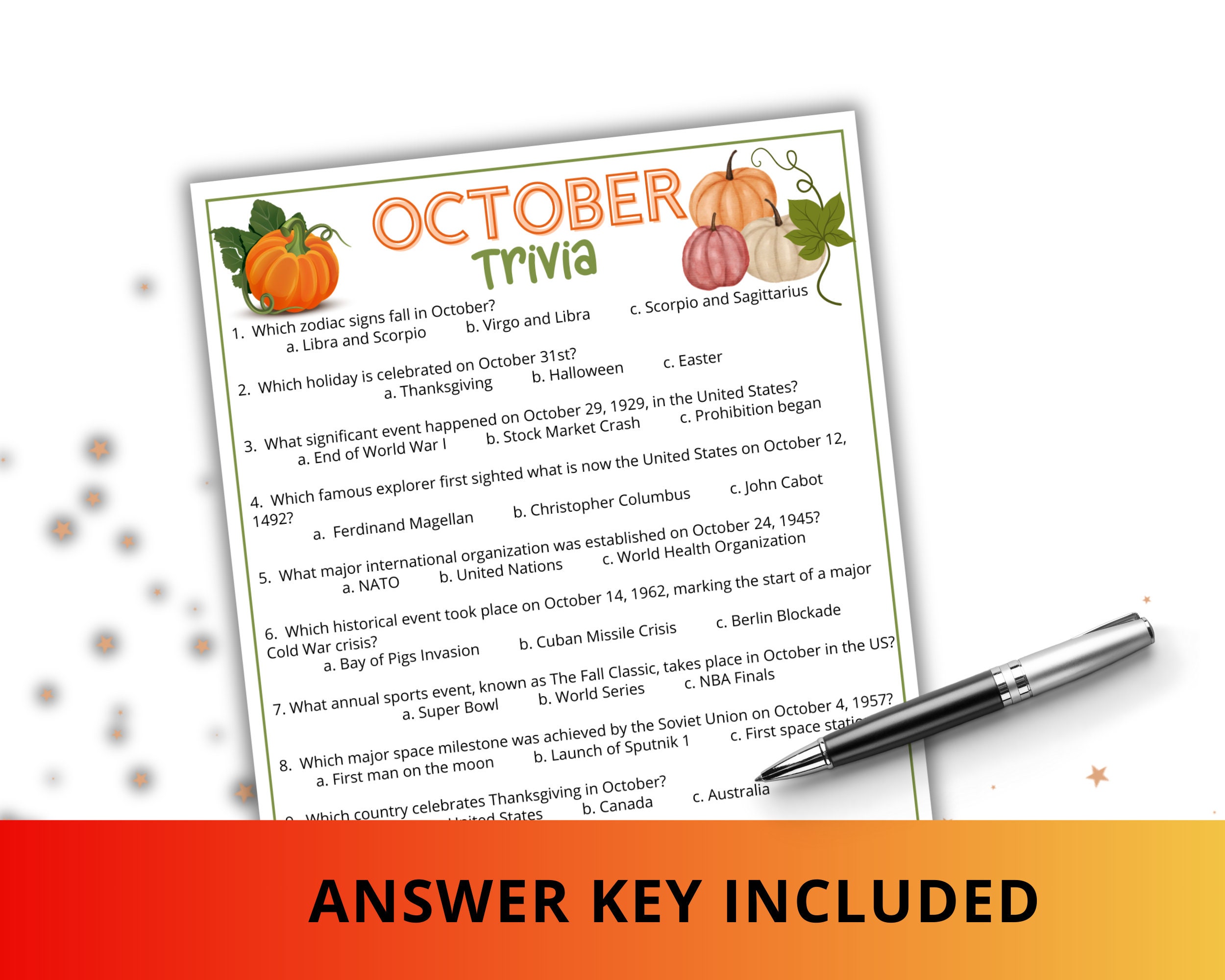 Printable October Trivia October Trivia Game, Fall Season Game, Autumn Party Game, Monthly Fall ...