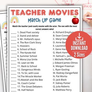 Teacher Movie Trivia Game, Teacher Party Game,Back to School Trivia Game,Homeschool Trivia Game for kids and adults,Printable Classroom Game