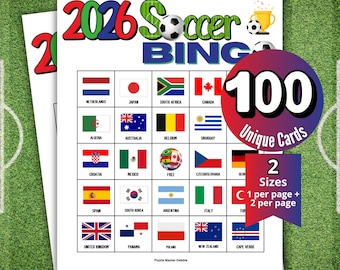 2026 World Soccer Bingo, International Sports Birthday Games, Kid Bingo Card Party Games, Summer Sports Tournament,Senior Bingo Night Raffle