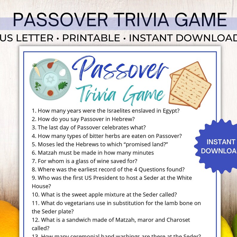 Passover Trivia Game Jewish Games Passover Holiday Passover - Etsy