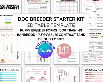 Editable Puppy Breeder Starter Kit Templates, Dog Training Handbook for Breeders, Puppy Breeder Forms, Canva Templates for dog businesses