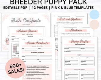 Fillable Breeder Puppy Pack, Dog Breeder Records, Best Selling Dog Breeder Forms, Puppy Vaccination, Dog Vaccination, Editable PDF D001