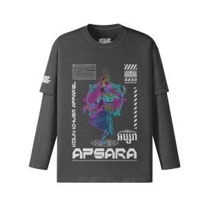 T-shirt cyborg apsara khmer - deux pièces vintage unisexe à manches longues - T-shirt khmer koun - mode cambodgienne - streetwear japonais