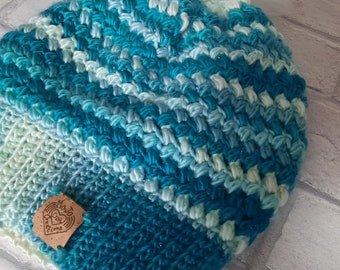 Bobble hat - teal - sparkle - winter hat - cosy - warm - crochet - crocheted - handmade