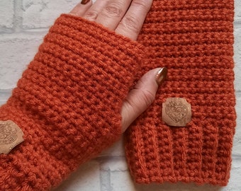 Wrist warmers - pumpkin orange - winter warm hands - touch screen friendly - crochet - crocheted fingerless gloves - handmade