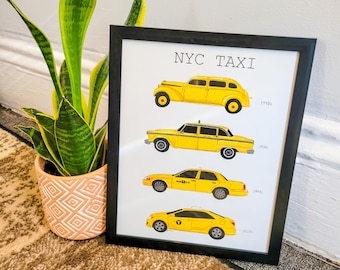 NYC Wall Art, NYC Taxi Illustration, New York City Art Deco, Art Prints, Wall art, NYC Gift, Gift for her, (Unframed)