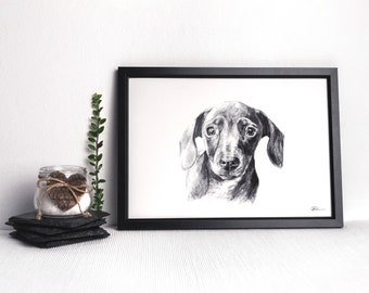 Duchshund Puppy Print, Dog Art Print, Sausage Dog Art Print, Dog Art, Giclee Print