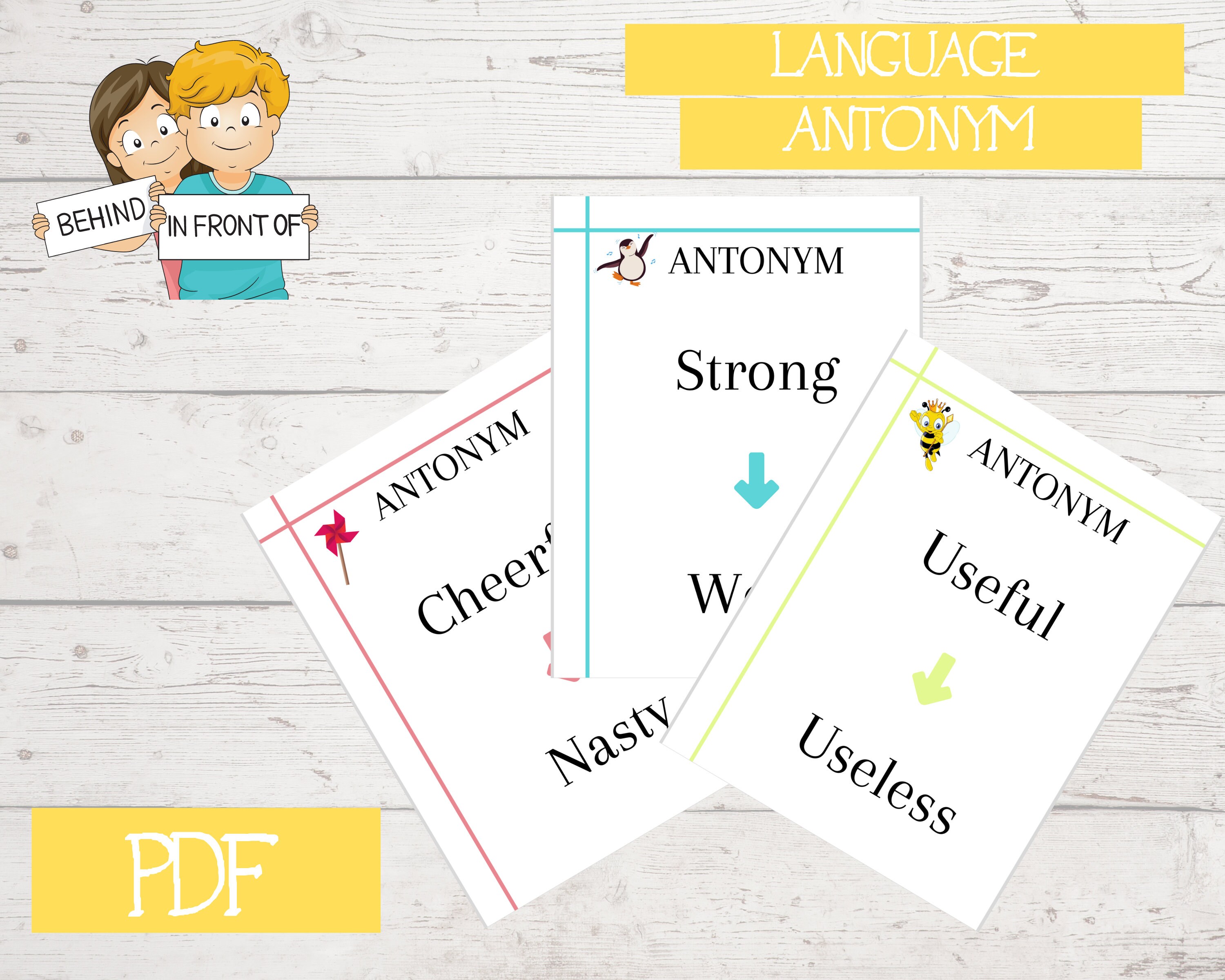 ANTONYM WORDS Montessori Cards Flash Cards Pdf Printable Preschool ...