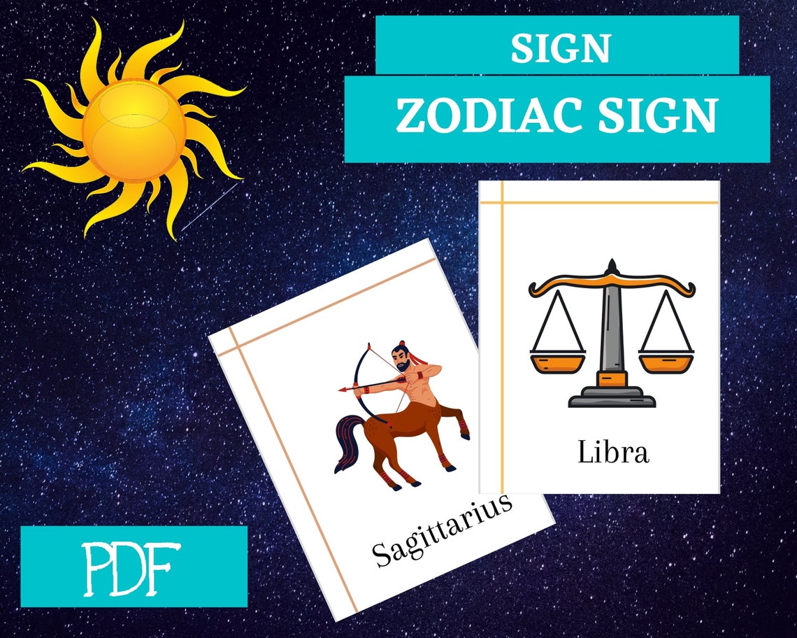 Zodiac Sign Cards 24 Montessori Cards Flash Cards Pdf Printable Cards ...
