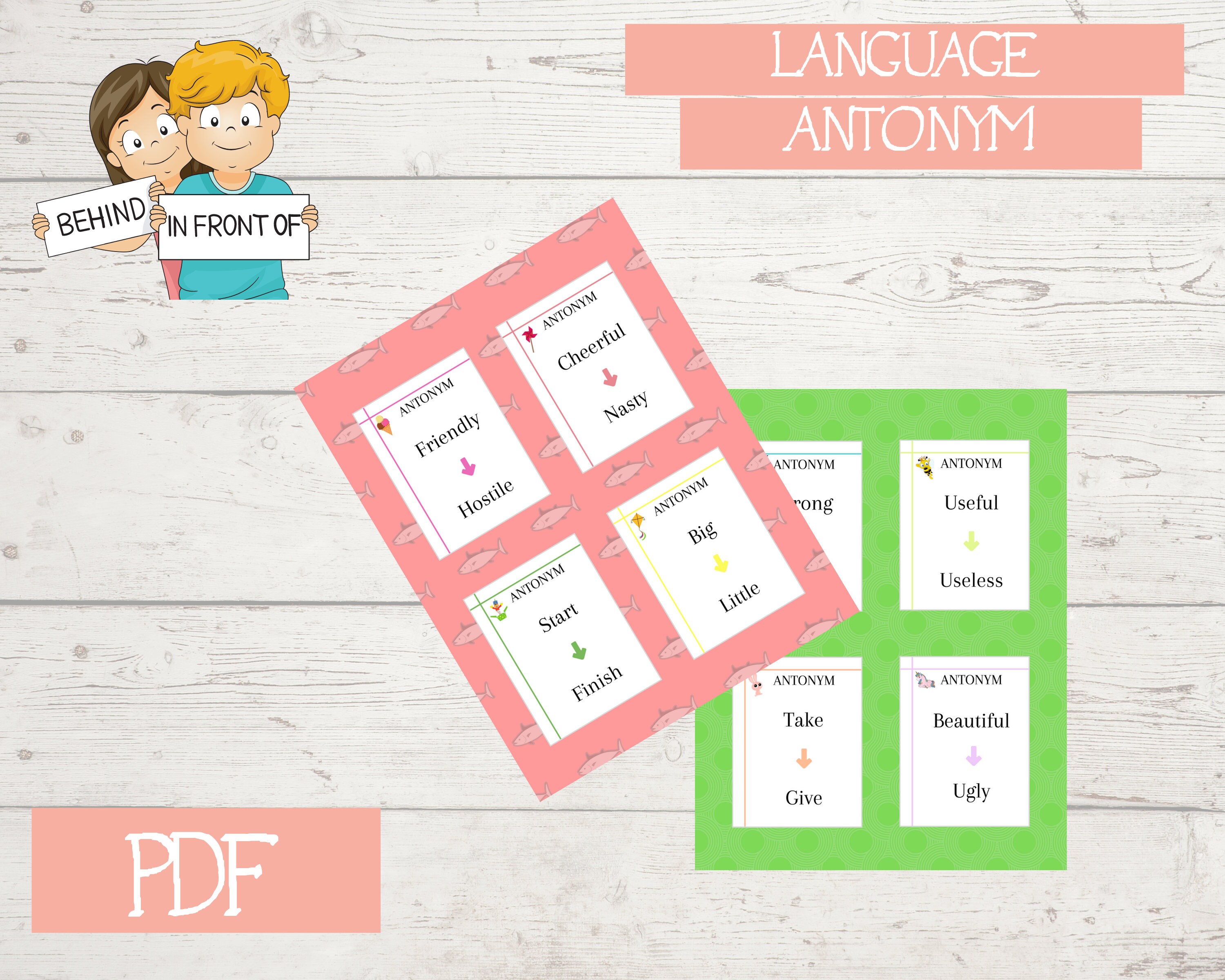ANTONYM WORDS Montessori Cards Flash Cards Pdf Printable - Etsy