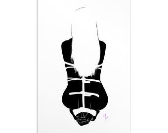 Silhouette Pleasures 1, White, Shibari, Single Figure (4x6 inch postcard)