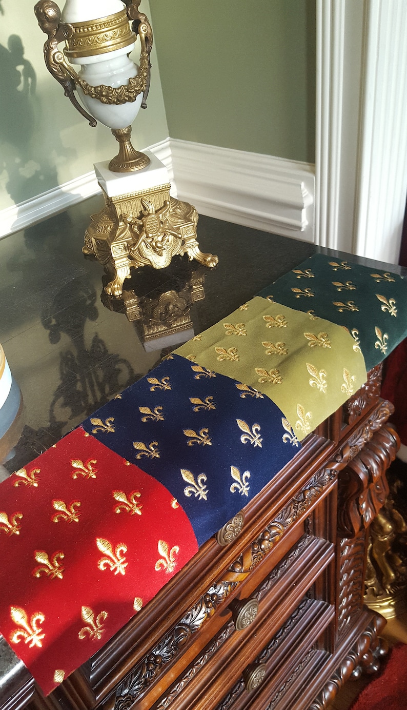 Fleur de Lis Fabric Samples, Velvet with Gold Embroidery image 2