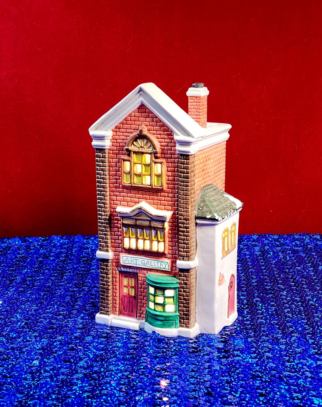 Art Gallery Light up Christmas Village Building, Beautiful Night Light