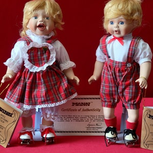 Seymour Mann &quot;Our First Skates&quot; Porcelain Twin Dolls, Limited Edition, Connoisseur Collection,New in Box, Super Cute!!!